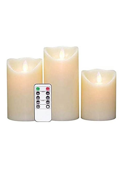 Flameless Candles Moving Wick Electric Led Candles Battery Operated Pillar Real Wax Flickering Sets With Remote Beige