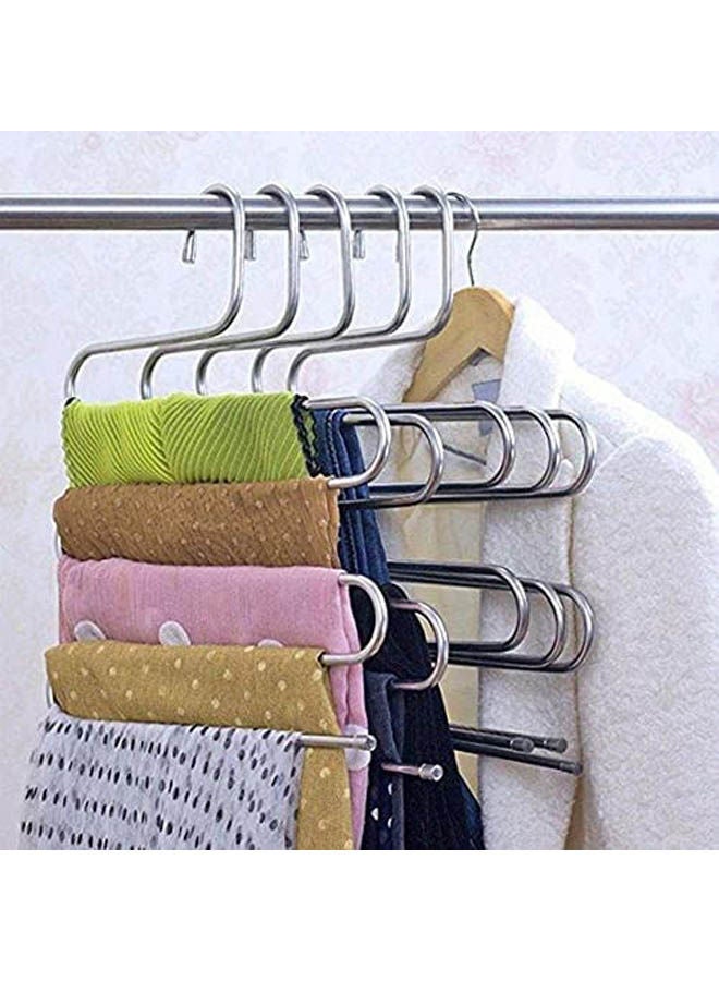 Set Of 5Pcs 5 Layers Pants Clothes Rack S Shape Multi-Purpose Hangers Silver  - Image 2
