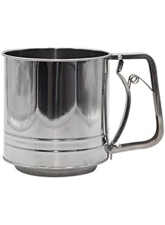 Mesh Flour Sifter Mechanical Baking Icing Sugar Shaker Sieve Cup Shape Silver 