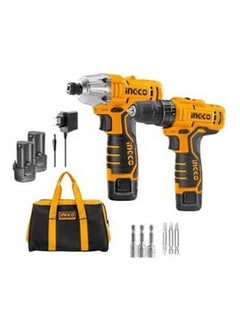 INGCO 2Pcs Cordless Lithium Battery Screwdriver Set 1/4" Bits + Schneere+ 2 Batteries Multicolour  - Image 1