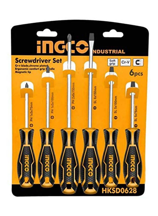 INGCO Chrome Vanadium & Magnetic Screwdriver (Set Of 6 Pieces) Multicolour