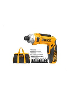 INGCO Csdli0801 Lithium-Ion Electric Screwdriver With Bits And Bag - 8 Volt Yellow/Multicolour 