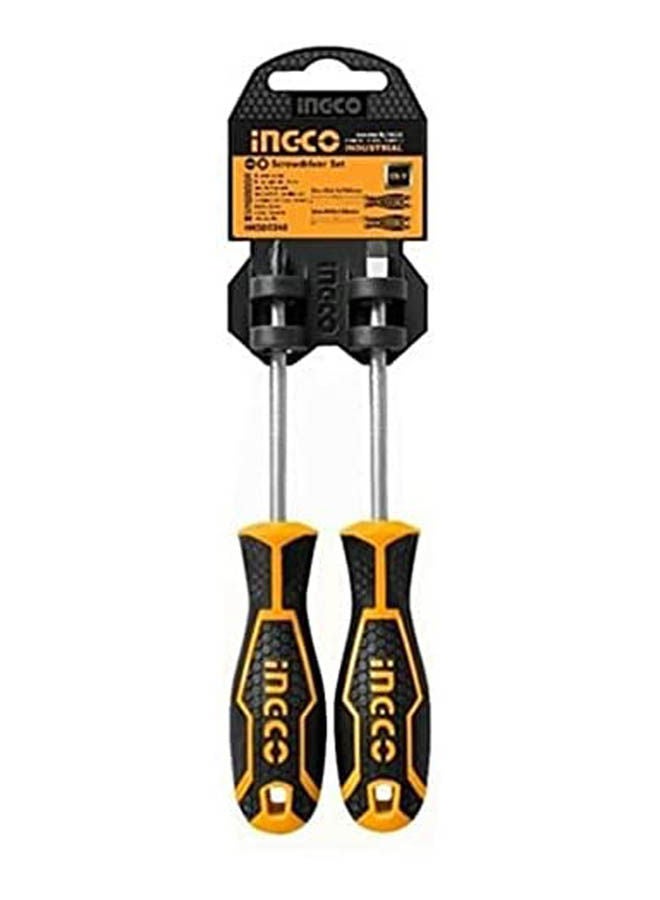 INGCO Screwdriver Set 2 Pcs Slot And Philips With Rubber Hand Multicolour  - Image 1