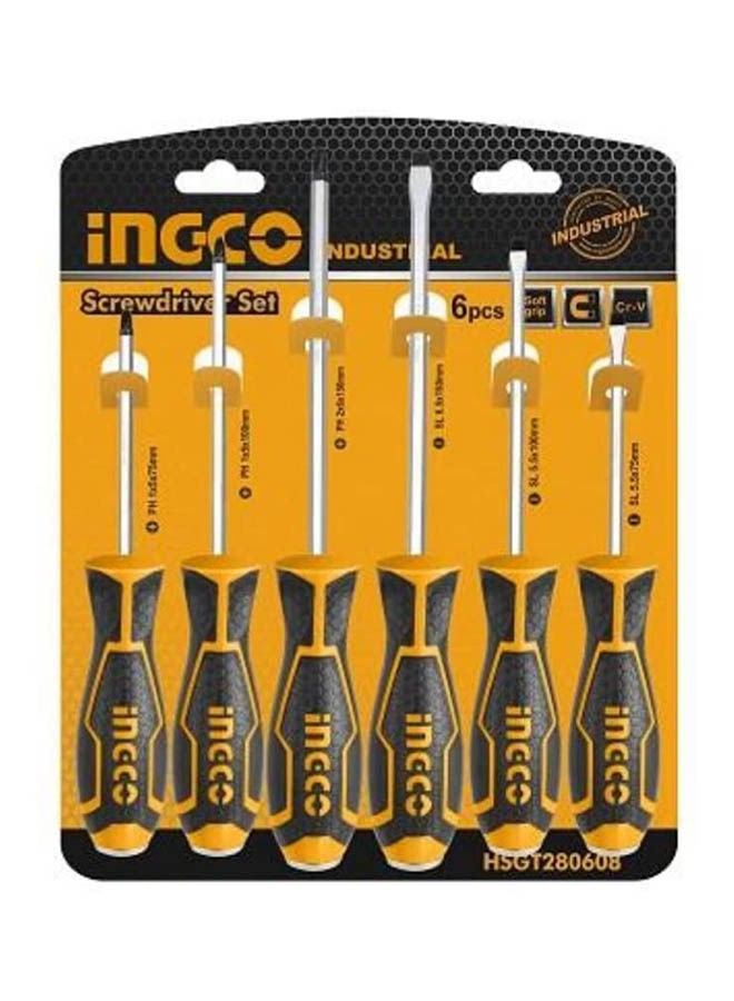 INGCO Slot And Philips With Rubber Hand Magnetic Screwdriver Set, Cr-V, 6 Pieces Multicolour