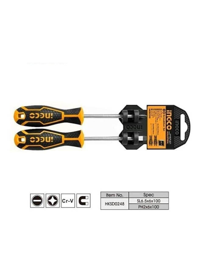 INGCO Screwdriver Set 2 Pcs Slot And Philips With Rubber Hand Multicolour  - Image 2