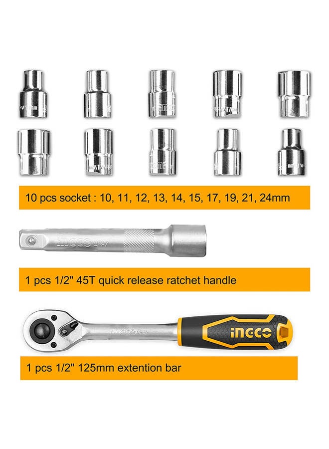 INGCO - Socket Set Quick Release Ratchet Wrench Tool Set (1/2") Hkts12122 - Image 1