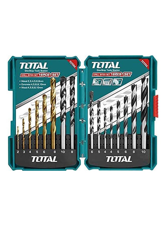 Total Tools 16Pcs Metal, Concret And Wood Drill Bits Set - Tacsd6165 Multicolour