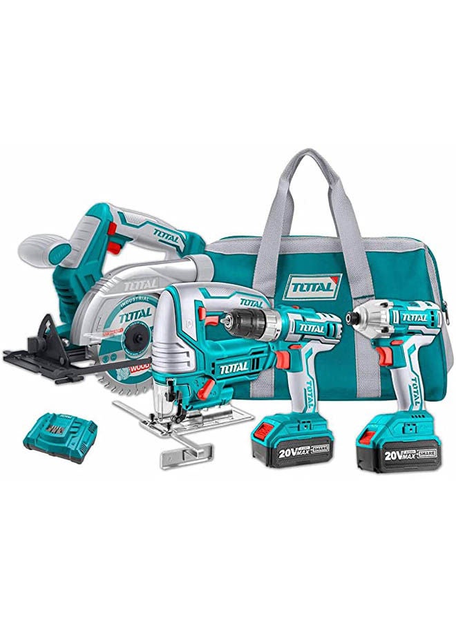 TOTAL Li-Ion Cordless 4Pcs Combo Kit 20V 4Ah Green 10mm  - Image 1