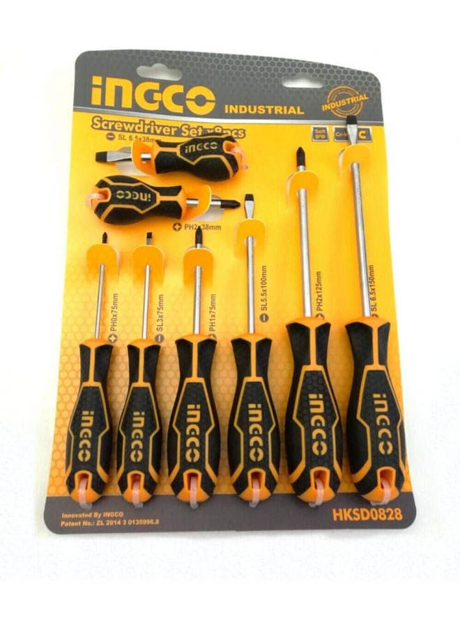 INGCO Screwdriver Set 8 Pcs Rubber Hand Heavy Duty Orange 