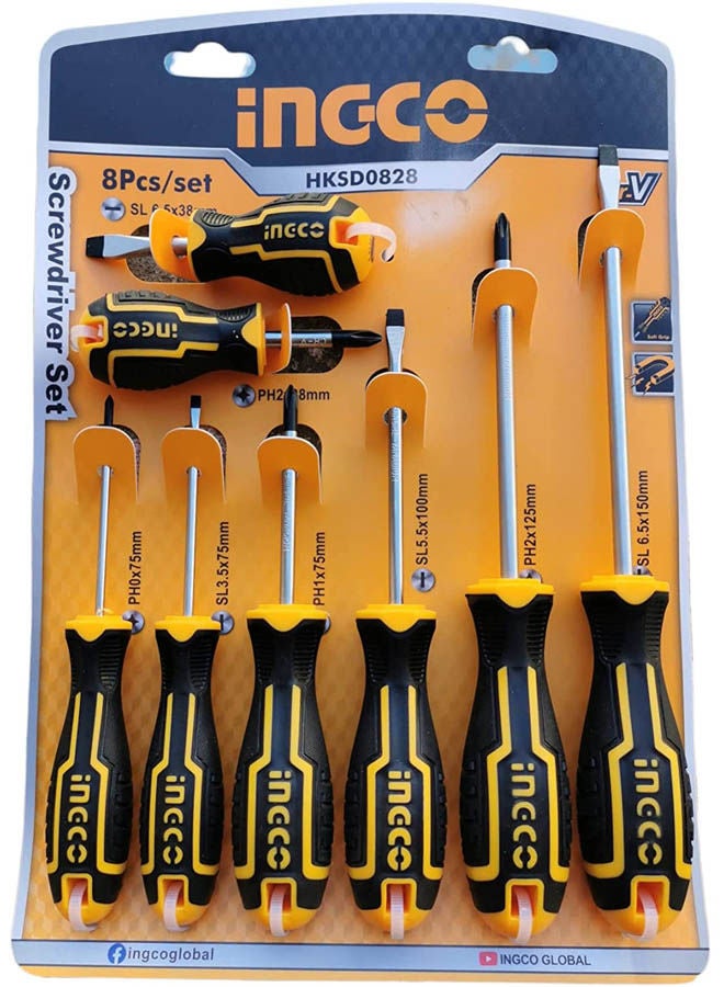 INGCO Screwdriver Set Pack Of 8 Cross Cut Professional Chrome Vanadium Screwdriver Orange
