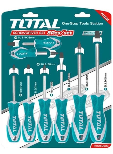 Screwdriver Set 8 Pieces With Rubber Handle Model: Tht250608 Blue