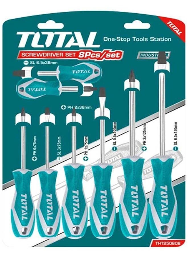 TOTAL - Screwdriver Set 8 Pieces With Rubber Handle Model: Tht250608 Blue - Image 1