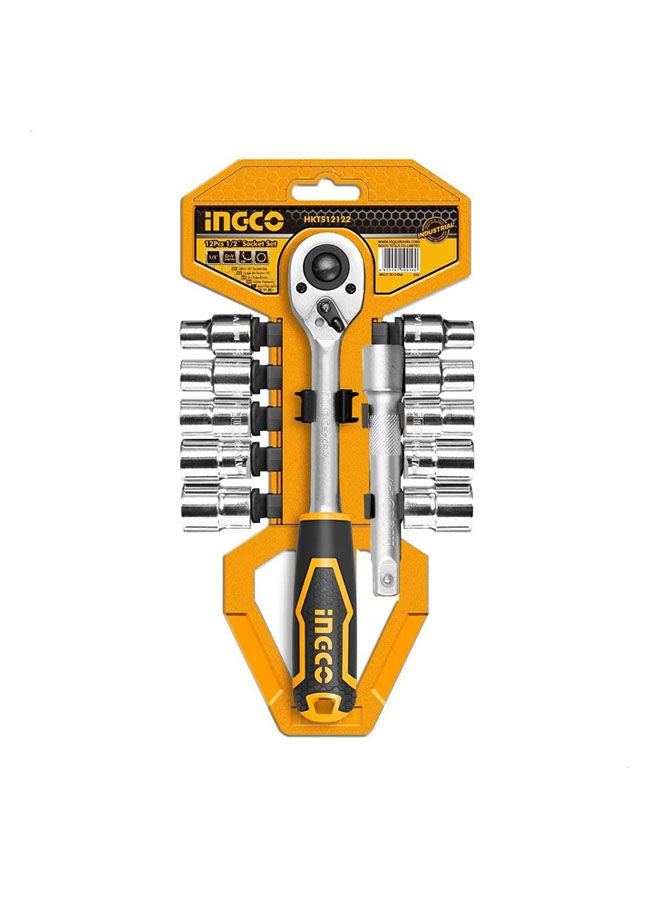 INGCO Hkts14122 Socket Set With Ratchet Handle - 12 Pieces Silver 