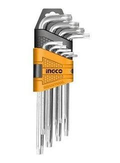 INGCO Long Arm Star Key Wrench Set, T10-T50, 9-Piece Silver 