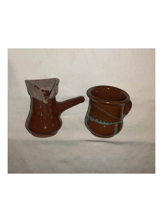 Coffee Pot And Pottery Cup Brown 
