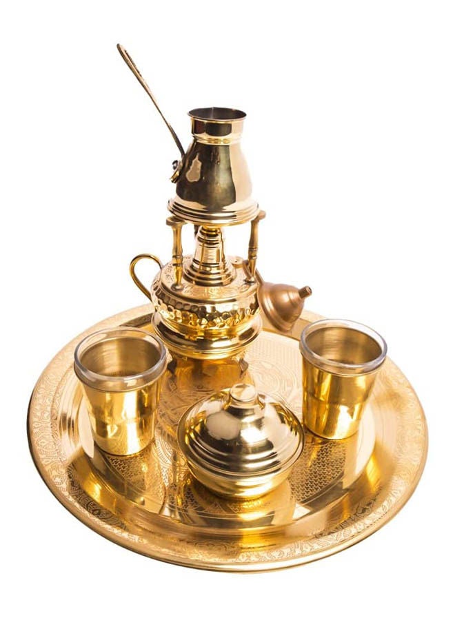 Generic Copper Carved Coffee Set For Coffee Making, Bowl, Cups And Tray Gold  - Image 1