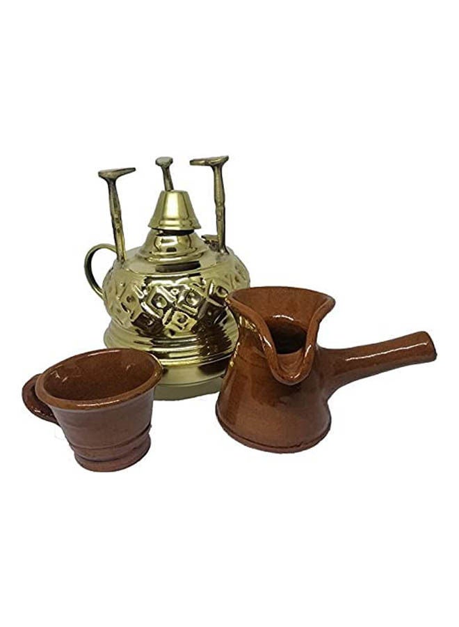 Large Brass Alcohol Burner With Pottery Pot & Cup Gold/Brown  - Image 1