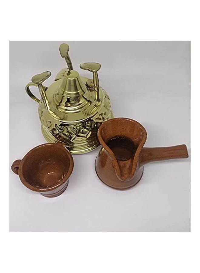 Large Brass Alcohol Burner With Pottery Pot & Cup Gold/Brown  - Image 2