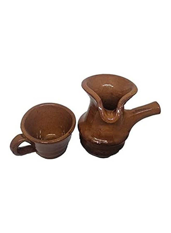 Generic Pottery,Brown Coffee Clay Pot With A Clay Cup Brown  - Image 1