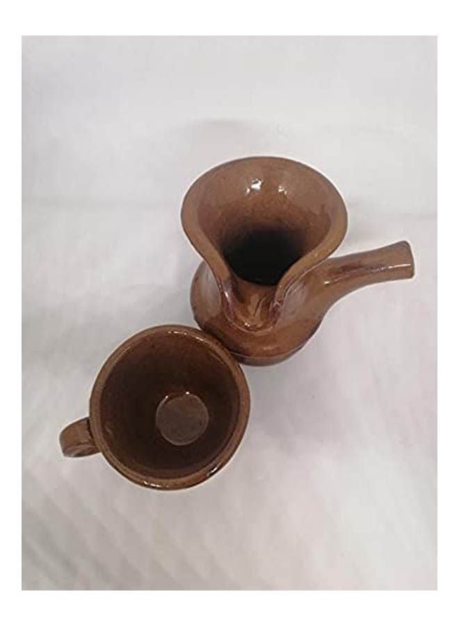 Generic Pottery,Brown Coffee Clay Pot With A Clay Cup Brown  - Image 2