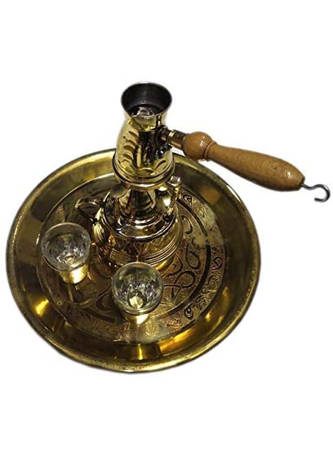 Set Of Brass Tray  2 Brass Cup Of Coffee And Coffee Maker Gold