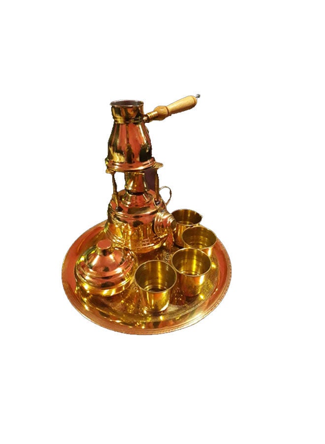 Copper Carved Coffee Set For Coffee Making Bowl Cups And Tray Gold