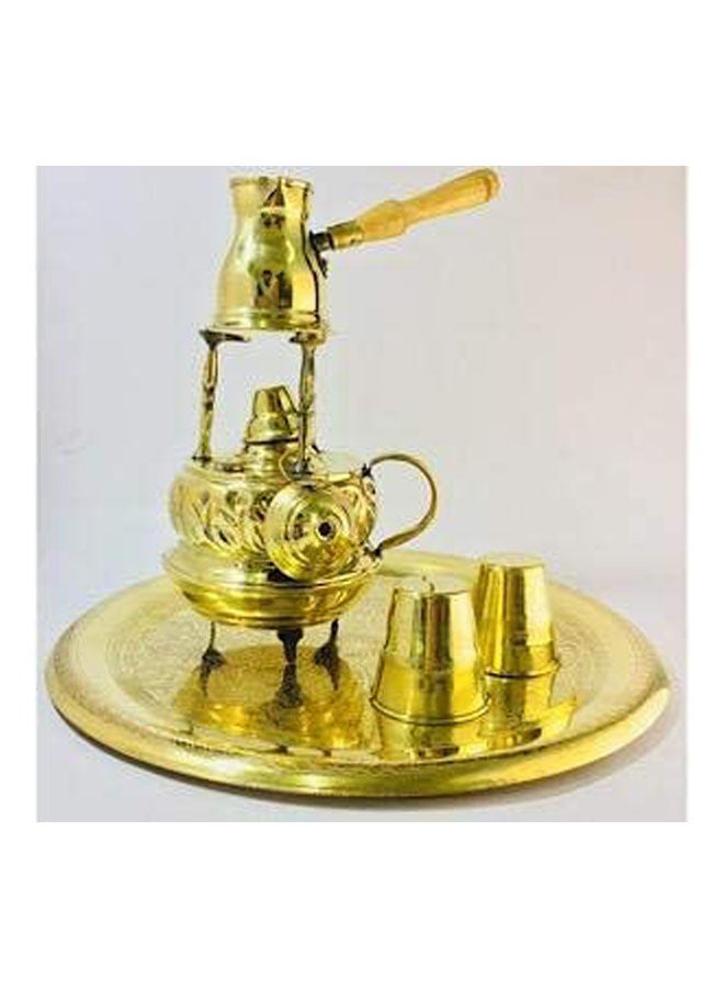 Copper Carved Coffee Set For Coffee Making Bowl Cups And Tray Gold - Image 1