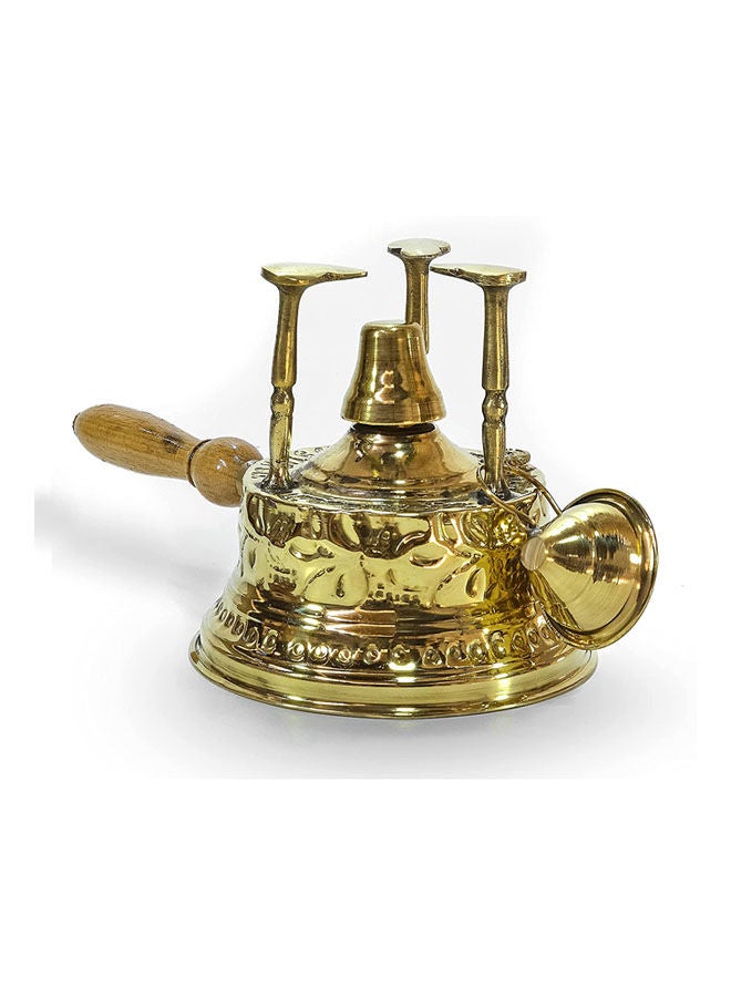 Decorative Brass Coffe Maker With Wood Holder Gold