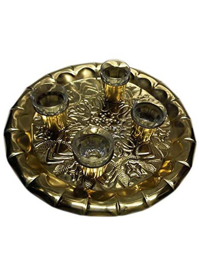 Generic Set Of Brass Tray & 4 Brass Cup Of Coffee Gold 