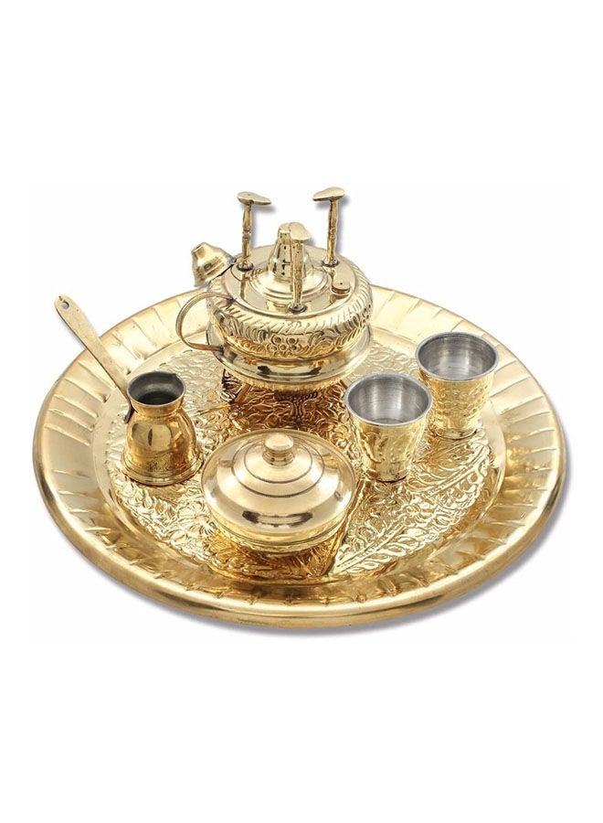 Generic An Embossed Copper Sprinter Set For Coffee With A Bowl And Tray Gold 