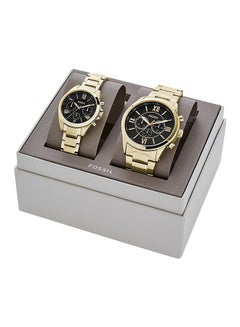 FOSSIL His And Her Chronograph Gold-Tone Stainless Steel Watch Gift Set BQ2400SET - Gold  - Image 1