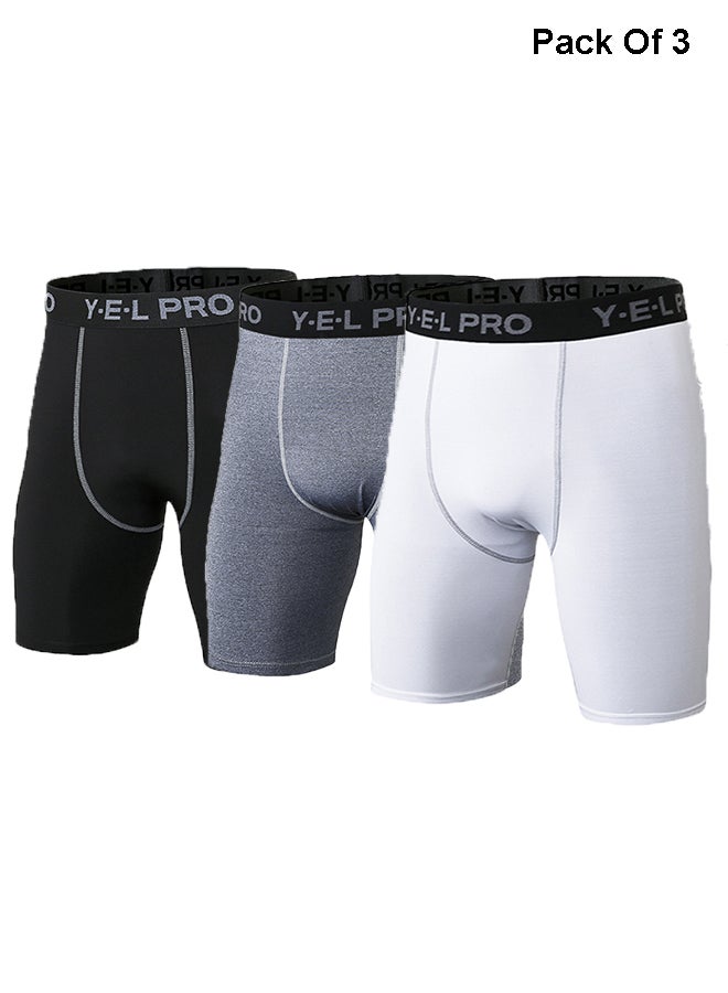 Pack Of 3 Men's Sports Underwear Breathable Boxer Briefs Men Compression Shorts Black&Grey&White  - Image 1
