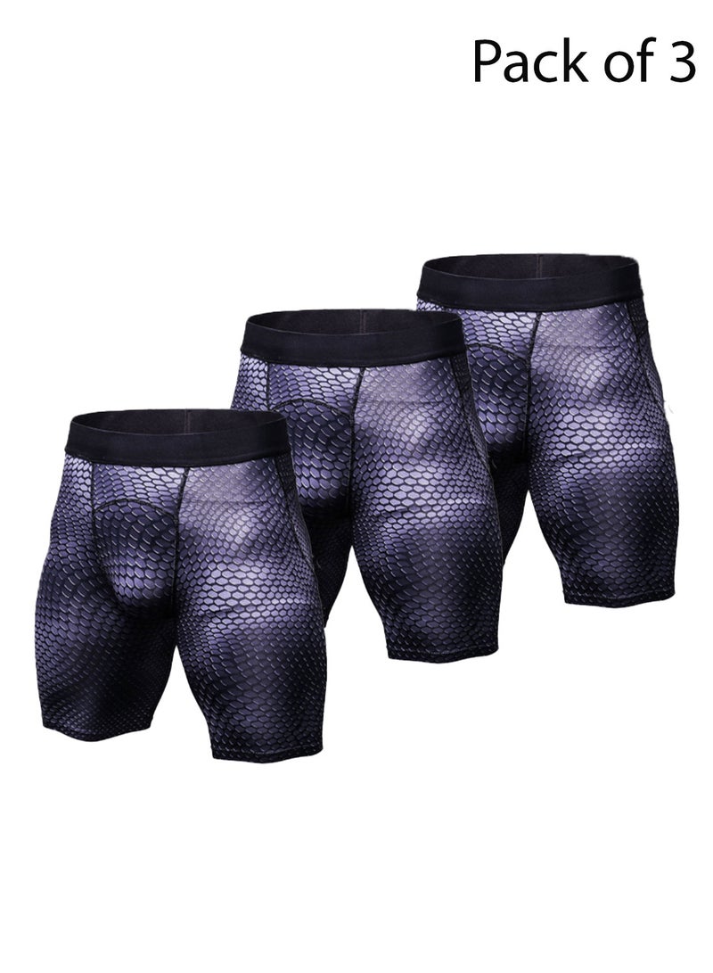 3-Piece Compression Quick Drying Workout Shorts Set Dark Grey/Blue/Red - Image 1