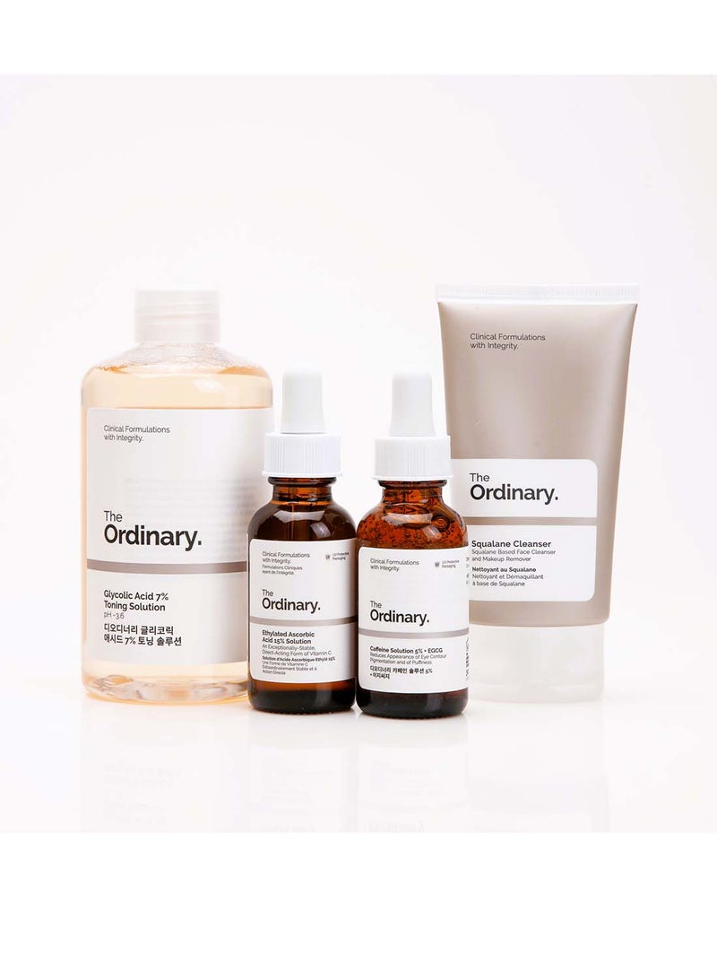 The Ordinary - Bright Set - Squalane Cleanser, Caffeine Solution 5% + EGCG, Ethylated Ascorbic Acid 15% Solution, Glycolic Acid 7% Toning Solution 50+30+30+240ml - Image 1