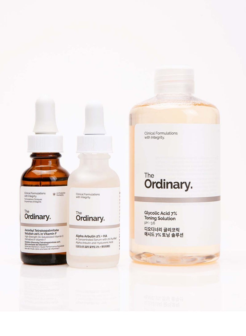 The Ordinary Pigmentation Set - Alpha Arbutin 2% + HA, Ascorbyl Tetraisopalmitate Solution 20% In Vitamin F, Glycolic Acid 7% Toning Solution 30+30+240ml  - Image 2