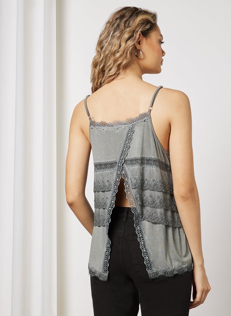 FOREVER 21 Knit Off Shoulder Strappy Top Charcoal - Image 2