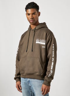 Slogan Print Hoodie Brown