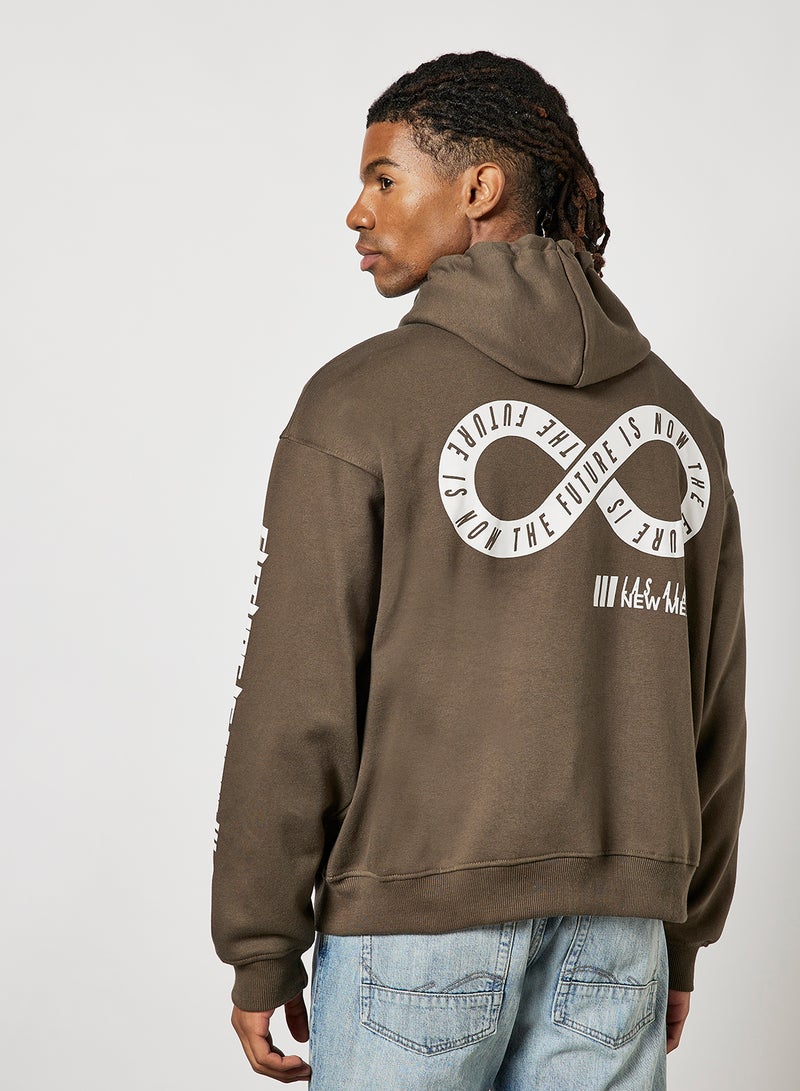 STATE 8 - Slogan Print Hoodie Brown - Image 1