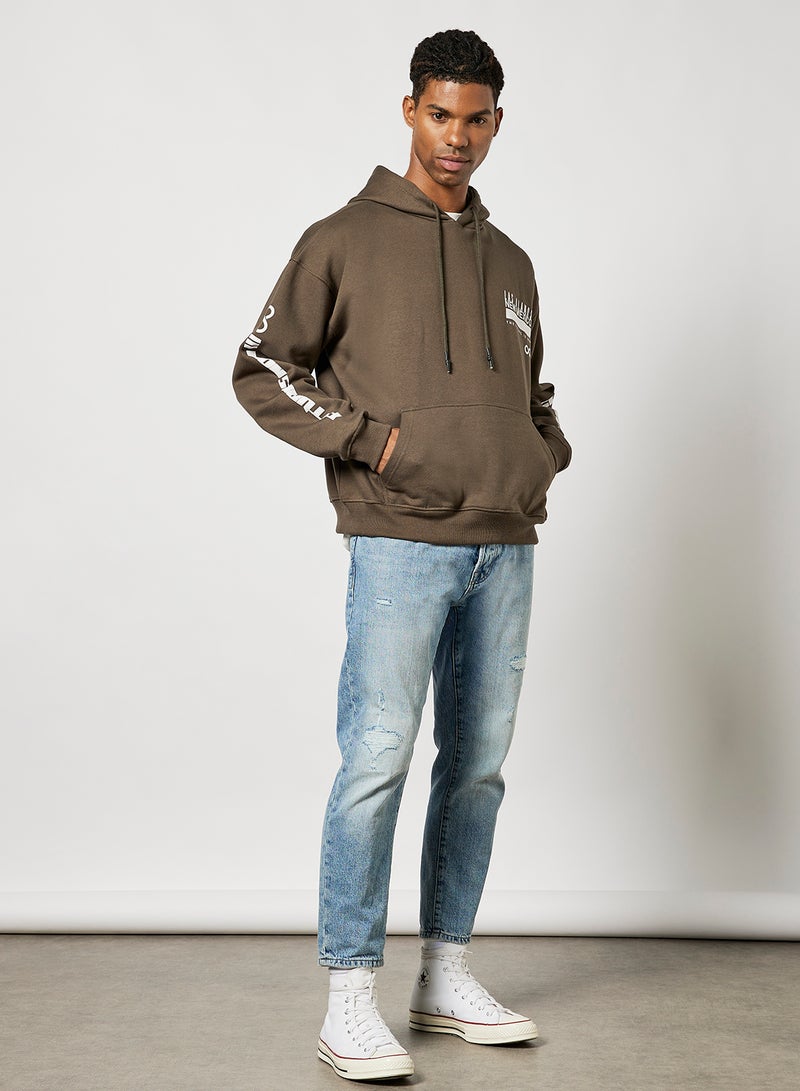 STATE 8 - Slogan Print Hoodie Brown - Image 1