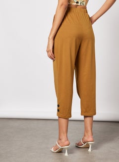 Aila Women's Casual Mid-Rise Cropped Length Slim Fit Knitted Pants Brown  - Image 2