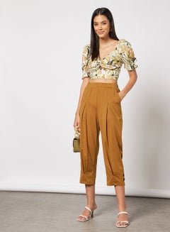 Aila Women's Casual Mid-Rise Cropped Length Slim Fit Knitted Pants Brown  - Image 3