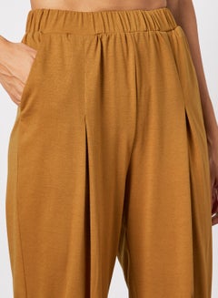 Aila Women's Casual Mid-Rise Cropped Length Slim Fit Knitted Pants Brown  - Image 4