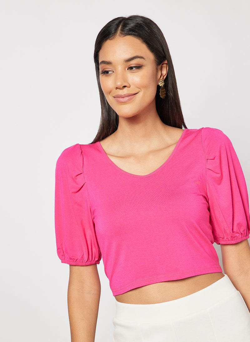 Aila Women's Solid Design Casual V-neck Top Pink  - Image 4