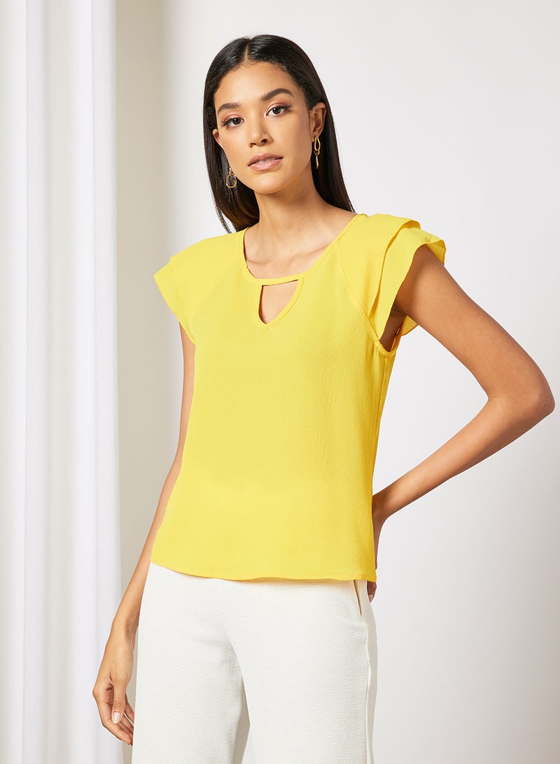 Aila Women's Solid Design V-neck Casual Cap Sleeve Top Yellow  - Image 1