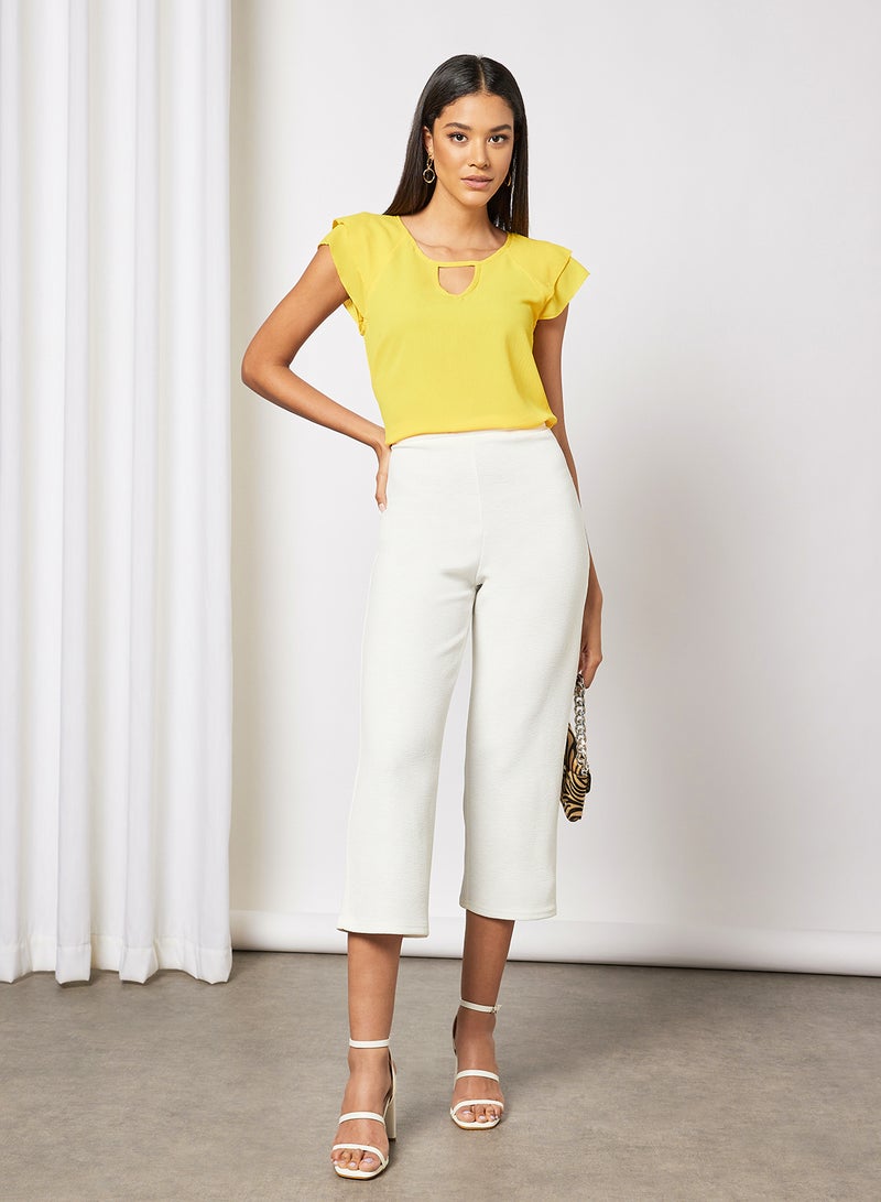Aila Women's Solid Design V-neck Casual Cap Sleeve Top Yellow  - Image 3