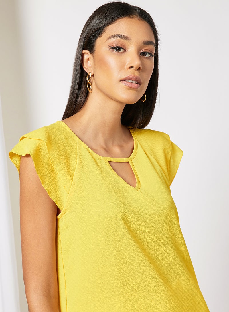 Aila Women's Solid Design V-neck Casual Cap Sleeve Top Yellow  - Image 4