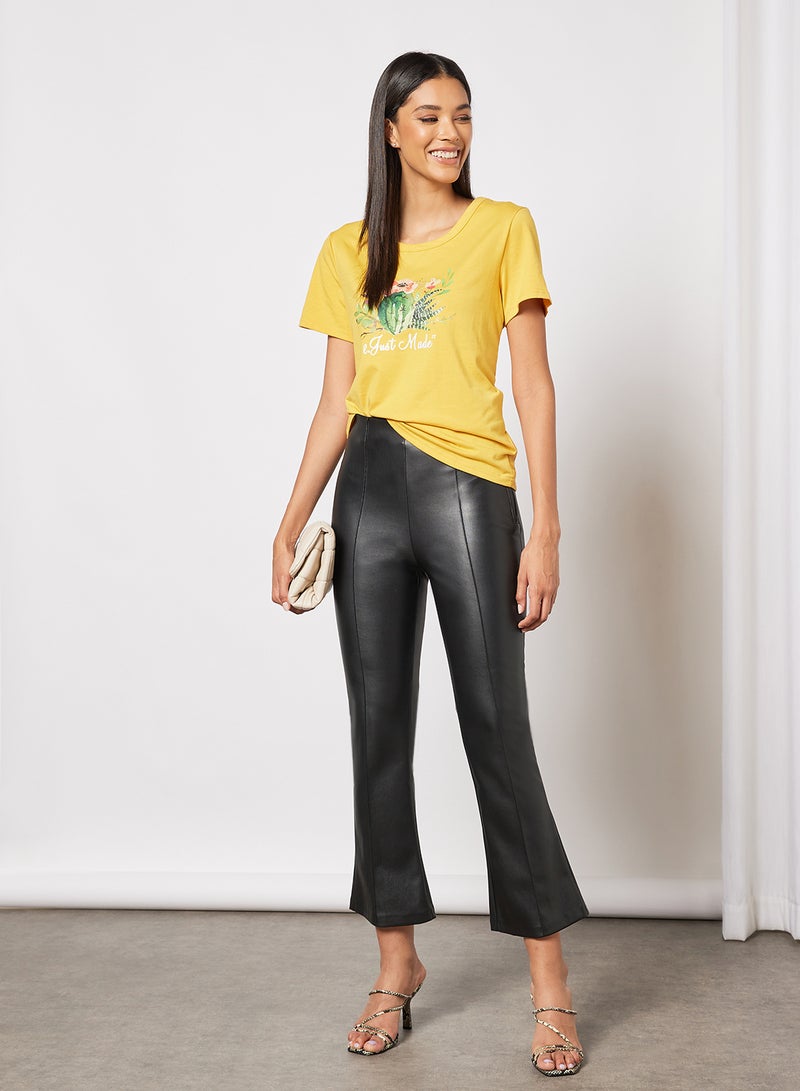Aila Casual Short Sleeve Round Neck Graphic Print Knit T-Shirt Yellow  - Image 3