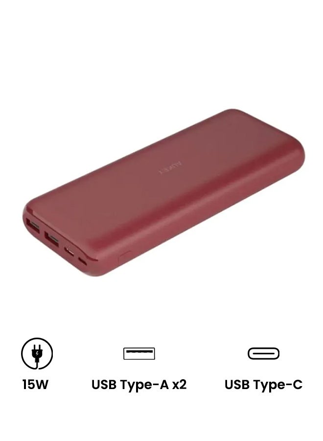 Aukey 20000 mAh PB-XN20 20000mAh Ultra Slim Power Bank | USB-C Fast Charging 5V/3A | High-Capacity Portable Charger for iPhone, Samsung And More - Red - Image 2