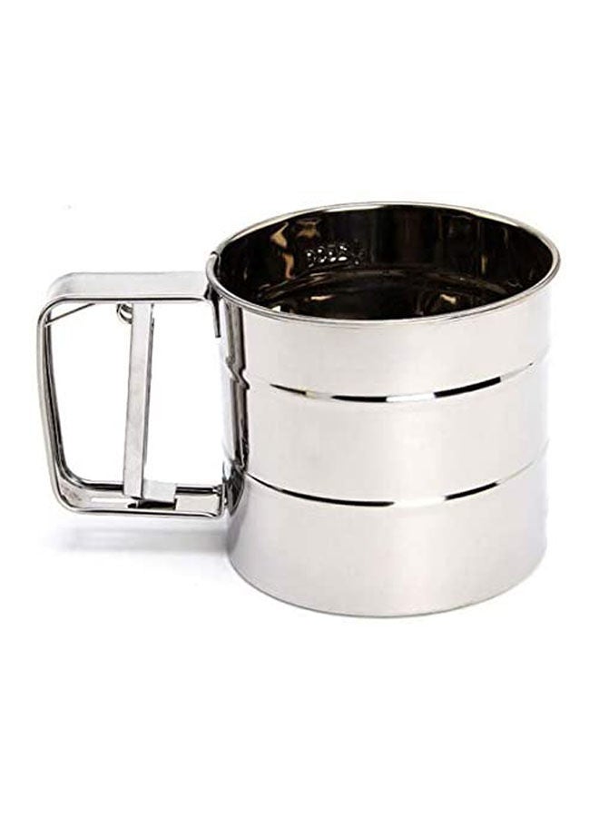 Stainless Steel Sieve Cup Screen Mesh Powder Flour Colander Sieve Hand Crank Silver - Image 2