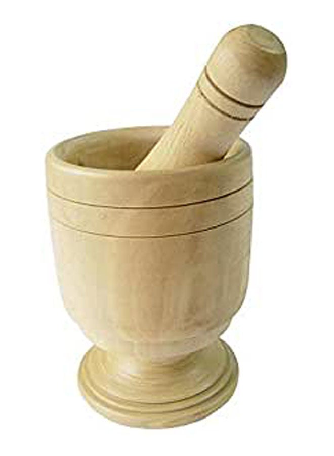 Wooden Mortar & Pestle For Kitchen Beige  - Image 1